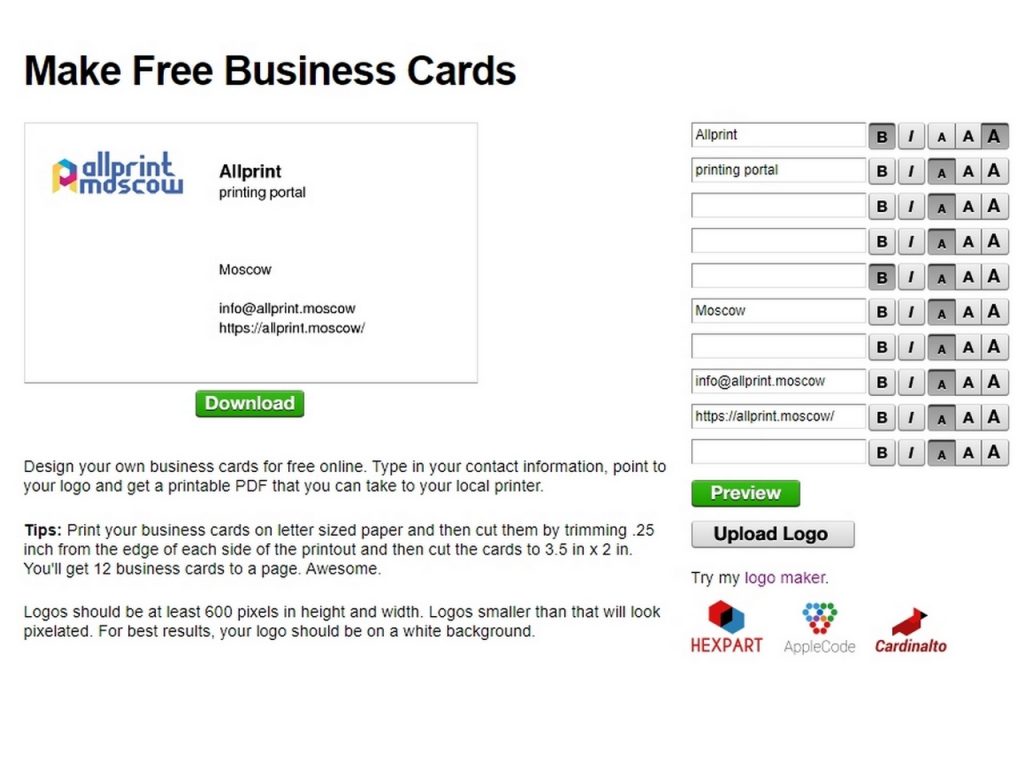 50 сервисов для создания визитки бесплатно и без регистрации